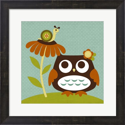 Framed Owl Looking at Snail Print
