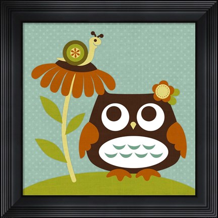 Framed Owl Looking at Snail Print
