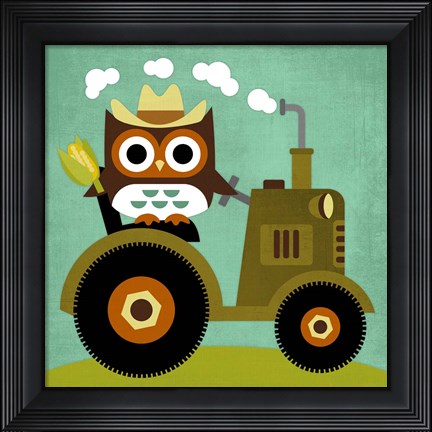 Framed Owl on Tractor Print
