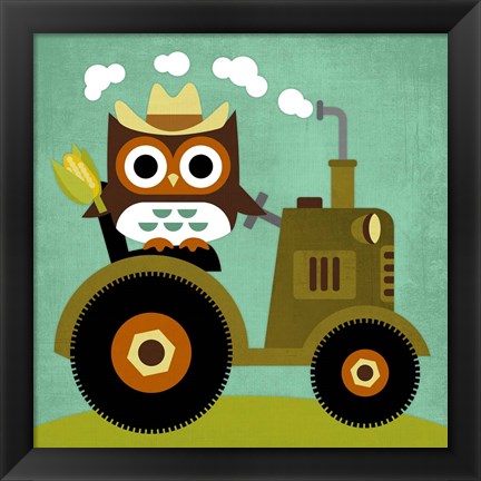 Framed Owl on Tractor Print