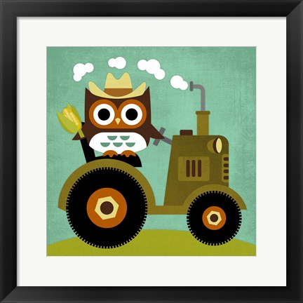 Framed Owl on Tractor Print