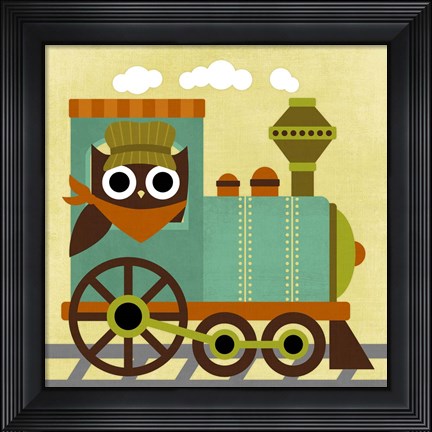 Framed Owl Train Conductor Print