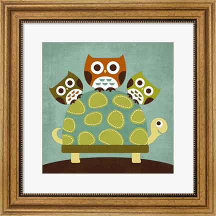 Framed Three Owls on Turtle Print