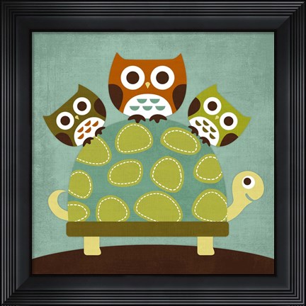 Framed Three Owls on Turtle Print
