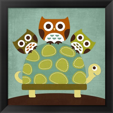 Framed Three Owls on Turtle Print