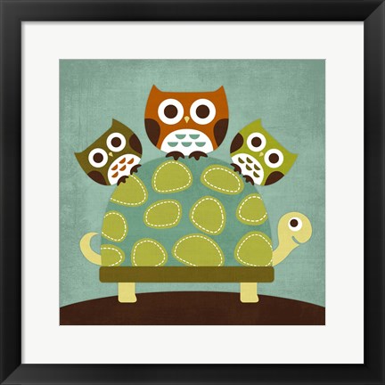 Framed Three Owls on Turtle Print