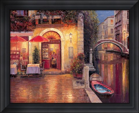 Framed Night Cafe after Rain Print