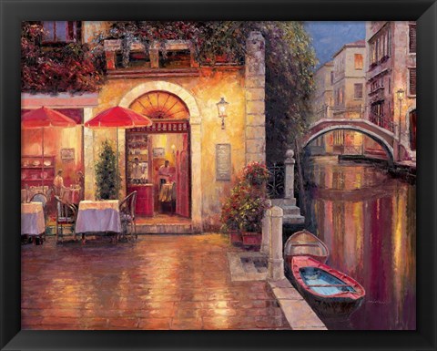 Framed Night Cafe after Rain Print