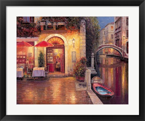 Framed Night Cafe after Rain Print