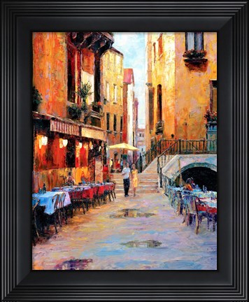Framed Street Cafe after Rain Print
