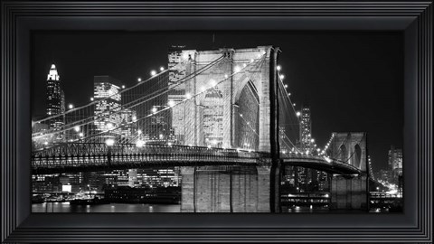 Framed Brooklyn Bridge at Night Print