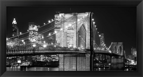 Framed Brooklyn Bridge at Night Print