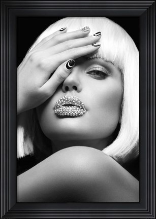 Framed Diamond Lips BW Print