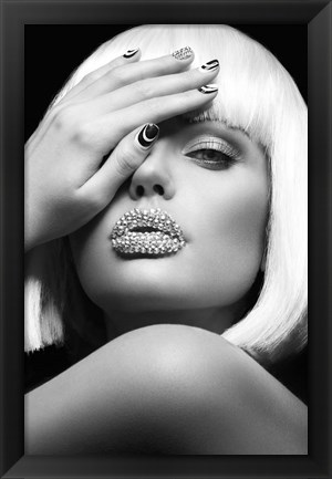 Framed Diamond Lips BW Print