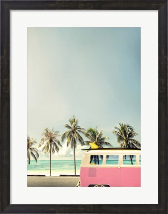 Framed Surf Bus Pink Print