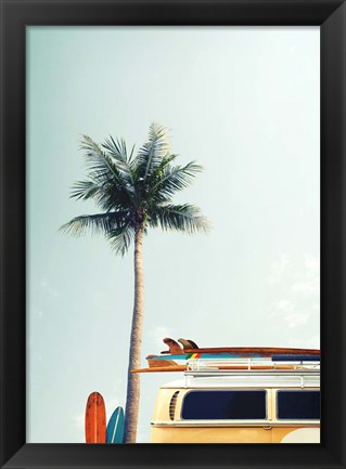 Framed Surf Bus Yellow Print