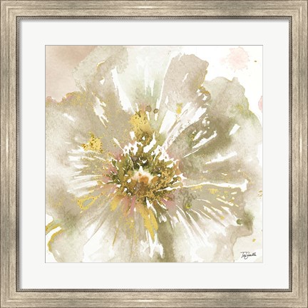 Framed Neutral Watercolor Poppy Close Up I Print