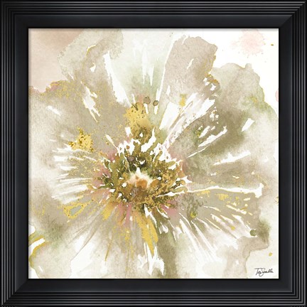Framed Neutral Watercolor Poppy Close Up I Print