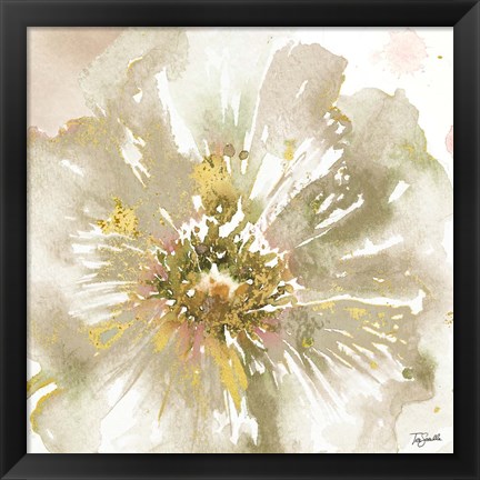 Framed Neutral Watercolor Poppy Close Up I Print