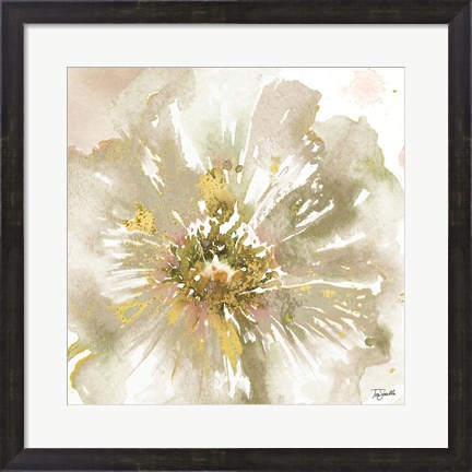 Framed Neutral Watercolor Poppy Close Up I Print