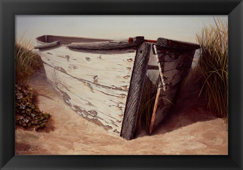 Framed White Boat II Print