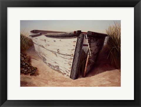 Framed White Boat II Print