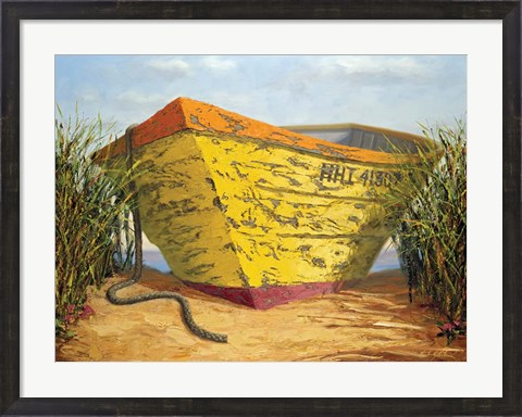 Framed Yellow and Orange Rowboat Print