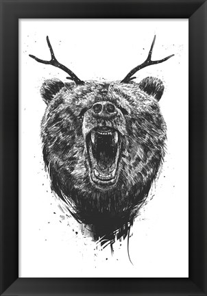 Framed Angry Bear With Antlers Print