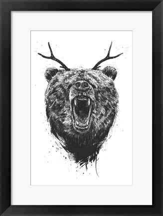 Framed Angry Bear With Antlers Print