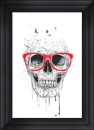 Framed Skull With Red Glasses Print