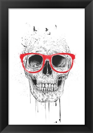 Framed Skull With Red Glasses Print