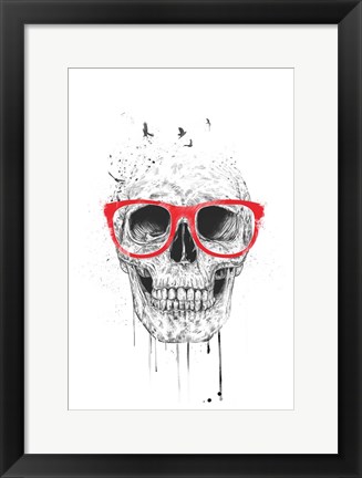 Framed Skull With Red Glasses Print