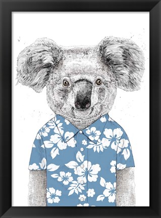 Framed Summer Koala (Blue) Print