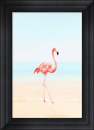 Framed Flamingo on the Beach II Print