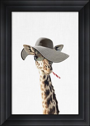 Framed Giraffe Dressed in a Hat Print