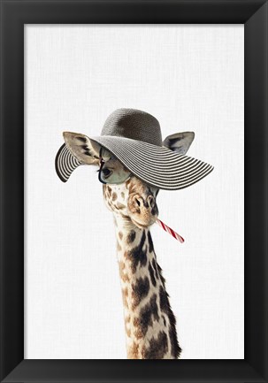 Framed Giraffe Dressed in a Hat Print