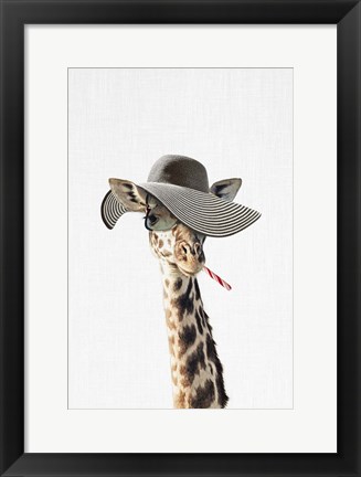 Framed Giraffe Dressed in a Hat Print