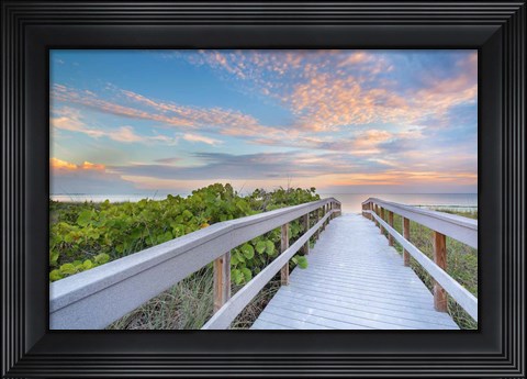 Framed Walk To Sunset Beach Print
