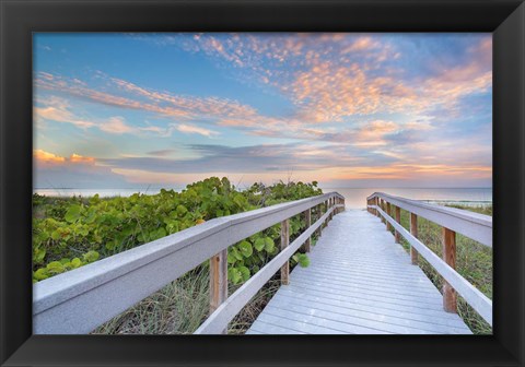 Framed Walk To Sunset Beach Print