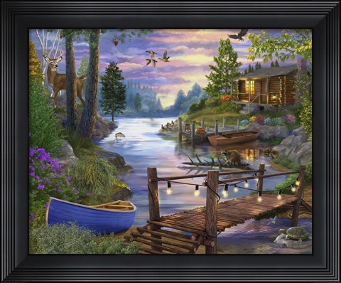Framed Footbridge by the Lake Print