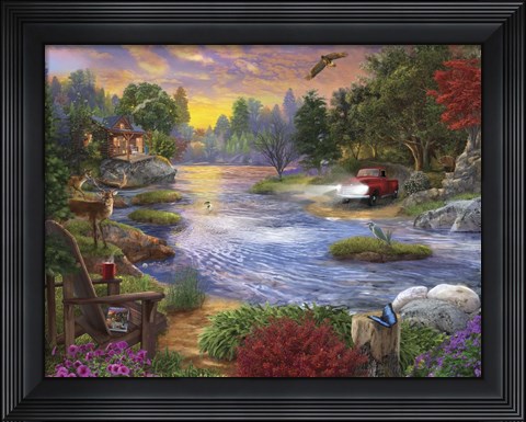 Framed Headlights on the Lake Print