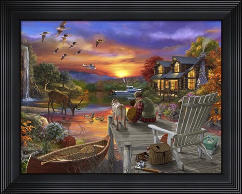 Framed Sunset Cabin Print