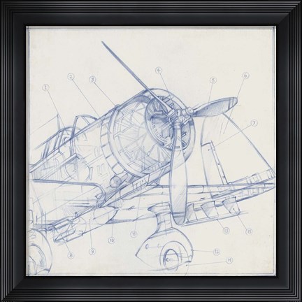 Framed Airplane Mechanical Sketch I Print