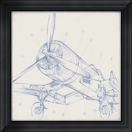 Framed Airplane Mechanical Sketch II Print