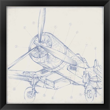 Framed Airplane Mechanical Sketch II Print