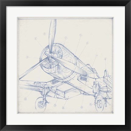 Framed Airplane Mechanical Sketch II Print