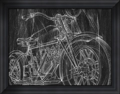 Framed Motorcycle Mechanical Sketch I Print