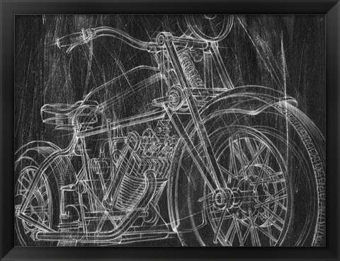 Framed Motorcycle Mechanical Sketch I Print