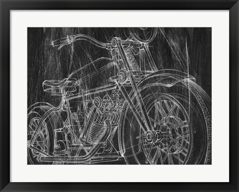 Framed Motorcycle Mechanical Sketch I Print