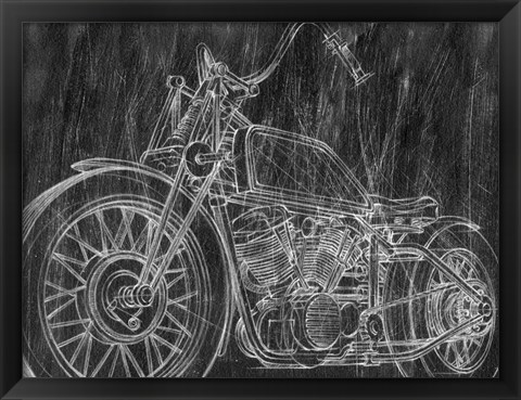 Framed Motorcycle Mechanical Sketch II Print